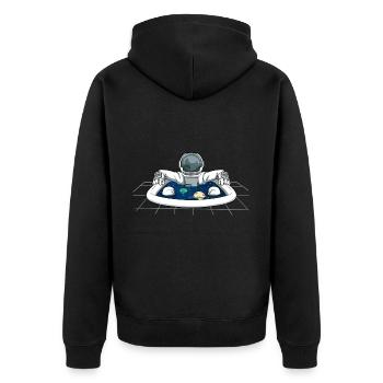 Astronaut Badewanne Planeten Vollbad - Unisex Premium Bio Zip Hoodie - Schwarz - Hinten - Nico (187cm)