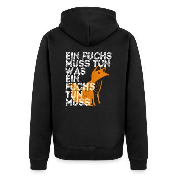 Ein Fuchs mus tun was ein Fuchs tun muss - Unisex Premium Bio Zip Hoodie - Schwarz - Hinten - Nico (187cm)