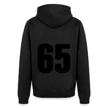 65 Zahl Trikot - Unisex Premium Bio Zip Hoodie - Schwarz - Hinten - Nico (187cm)