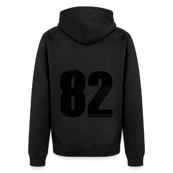 82 Zahl Trikot - Unisex Premium Bio Zip Hoodie - Schwarz - Hinten - Nico (187cm)