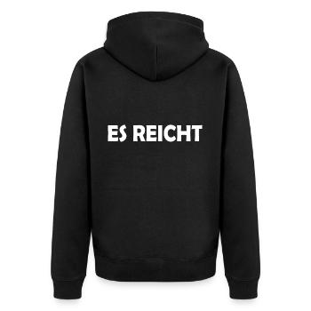 Es reicht - Unisex Premium Bio Zip Hoodie - Schwarz - Hinten - Nico (187cm)