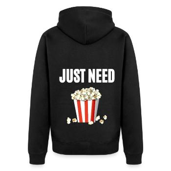 Just need Popcorn - Unisex Premium Bio Zip Hoodie - Schwarz - Hinten - Nico (187cm)
