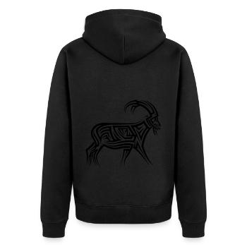 Bergziege Tribal Tattoo - Unisex Premium Bio Zip Hoodie - Schwarz - Hinten - Nico (187cm)