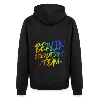 Berlin Escalation - Unisex Premium Organic Zip Hoodie - black - Back - Nico (187cm)