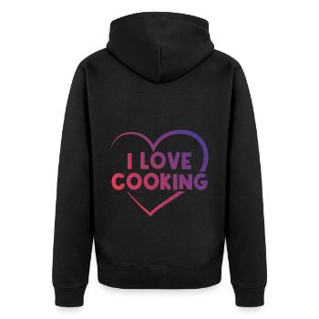 Ich liebe Kochen - Unisex Premium Bio Zip Hoodie - Schwarz - Hinten - Nico (187cm)