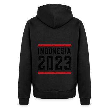 Indonesia 2023 - Unisex Premium Bio Zip Hoodie - Schwarz - Hinten - Nico (187cm)
