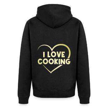 Ich liebe Kochen - Unisex Premium Bio Zip Hoodie - Schwarz - Hinten - Nico (187cm)
