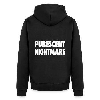 PUBESCENT NIGHTMARE - Unisex Premium Bio Zip Hoodie - Schwarz - Hinten - Nico (187cm)