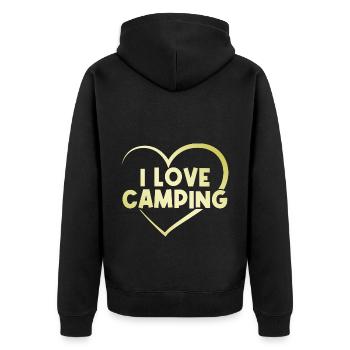 Ich liebe Camping Herz - Unisex Premium Bio Zip Hoodie - Schwarz - Hinten - Nico (187cm)