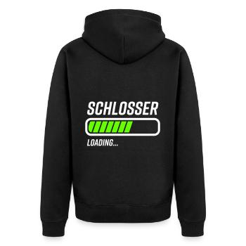 Schlosser Loading Ladebalken - Unisex Premium Bio Zip Hoodie - Schwarz - Hinten - Nico (187cm)