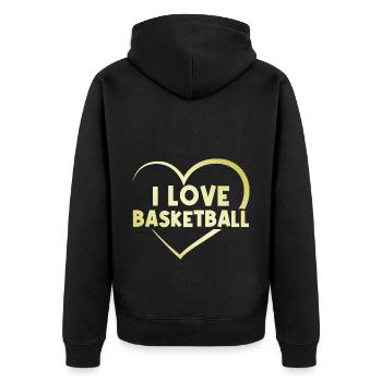 Ich liebe Basketball Herz - Unisex Premium Bio Zip Hoodie - Schwarz - Hinten - Nico (187cm)
