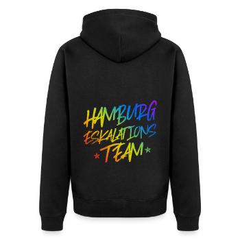 Hamburg Escalation - Unisex Premium Organic Zip Hoodie - black - Back - Nico (187cm)