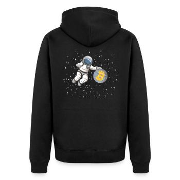 Astronaut Bitcoin - Unisex Premium Bio Zip Hoodie - Schwarz - Hinten - Nico (187cm)