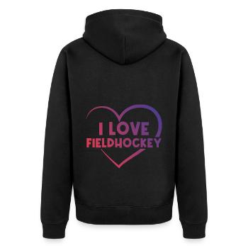 J’adore le hockey sur gazon - Veste à capuche bio Premium Unisexe - noir - Dos - Nico (187cm)