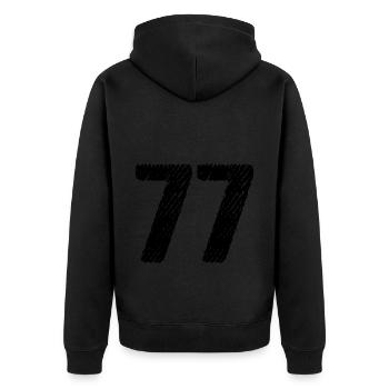 77 Zahl Trikot - Unisex Premium Bio Zip Hoodie - Schwarz - Hinten - Nico (187cm)