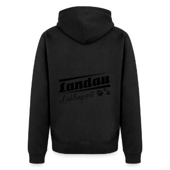 Landau - Lieblingsort mit Stadtnamen - Unisex Premium Bio Zip Hoodie - Schwarz - Hinten - Nico (187cm)