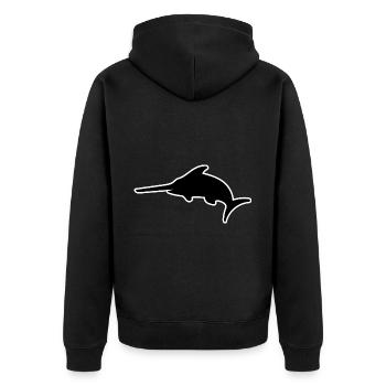 Schwertfisch Silhouette - Unisex Premium Bio Zip Hoodie - Schwarz - Hinten - Nico (187cm)