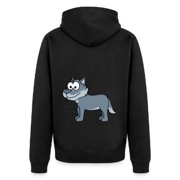 Wolf Comic Tier - Unisex Premium Bio Zip Hoodie - Schwarz - Hinten - Nico (187cm)