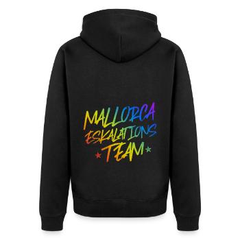 Mallorca Eskalation - Unisex Premium Bio Zip Hoodie - Schwarz - Hinten - Nico (187cm)