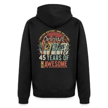 45 birthday 1977 vintage vintage birthday - Unisex Premium Organic Zip Hoodie - black - Back - Nico (187cm)