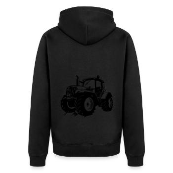 Traktor Bauer Farmer Symbol - Unisex Premium Bio Zip Hoodie - Schwarz - Hinten - Nico (187cm)