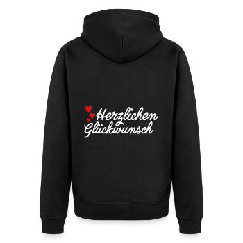 Herzlichen Glückwunsch Gratulation - Unisex Premium Bio Zip Hoodie - Schwarz - Hinten - Nico (187cm)