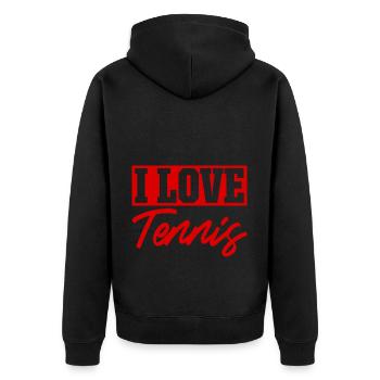 Ich liebe Tennis - Unisex Premium Bio Zip Hoodie - Schwarz - Hinten - Nico (187cm)