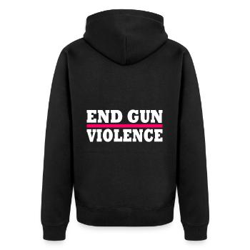 End gun violence - Unisex Premium Bio Zip Hoodie - Schwarz - Hinten - Nico (187cm)