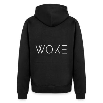 woke - Unisex Premium Organic Zip Hoodie - black - Back - Nico (187cm)