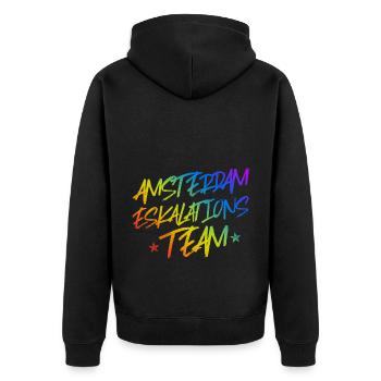 Amsterdam Escalation - Unisex Premium Organic Zip Hoodie - black - Back - Nico (187cm)