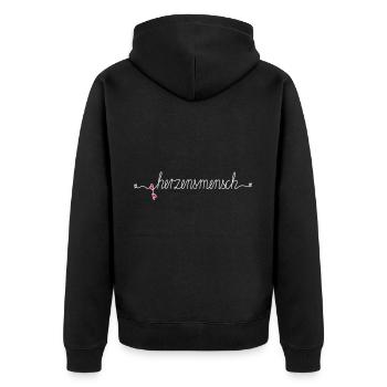 herzensmensch - Unisex Premium Bio Zip Hoodie - Schwarz - Hinten - Nico (187cm)