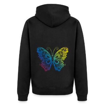 Schmetterling Mandala Boho - Unisex Premium Bio Zip Hoodie - Schwarz - Hinten - Nico (187cm)