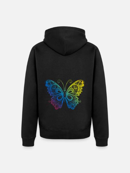 Butterfly Mandala Boho - Unisex Premium Organic Zip Hoodie - black