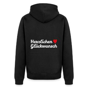 Herzlichen Glückwunsch Geburtstagsgruß - Unisex Premium Bio Zip Hoodie - Schwarz - Hinten - Nico (187cm)