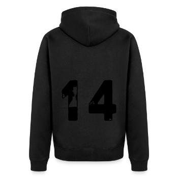14 Zahl Trikot - Unisex Premium Bio Zip Hoodie - Schwarz - Hinten - Nico (187cm)