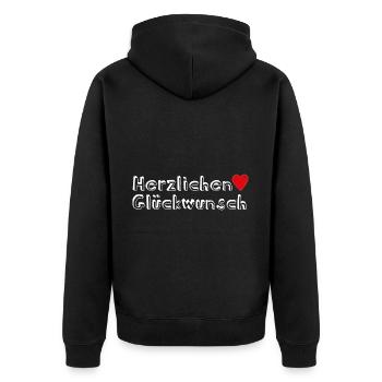 Herzlichen Glückwunsch Geschenkidee - Unisex Premium Bio Zip Hoodie - Schwarz - Hinten - Nico (187cm)