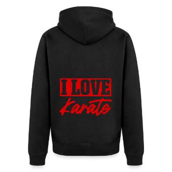 Ich liebe Karate - Unisex Premium Bio Zip Hoodie - Schwarz - Hinten - Nico (187cm)