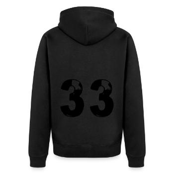 33 Zahl Trikot - Unisex Premium Bio Zip Hoodie - Schwarz - Hinten - Nico (187cm)