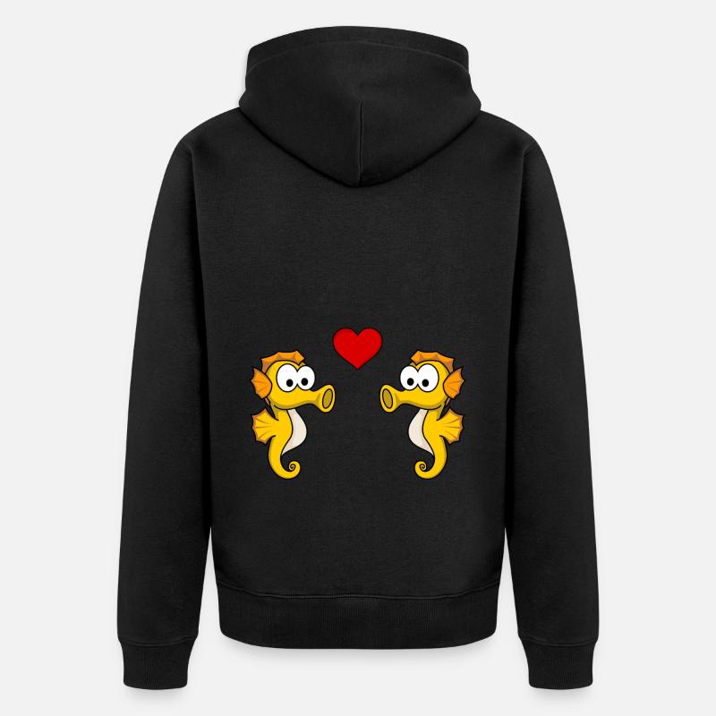 Amour du couple d’hippocampes - Veste à capuche bio Premium Unisexe - noir