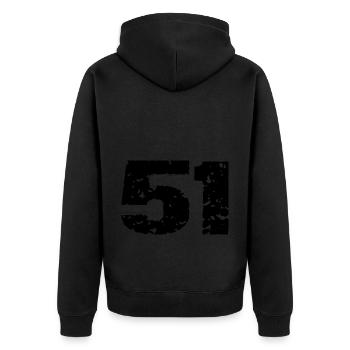 51 Zahl Trikot - Unisex Premium Bio Zip Hoodie - Schwarz - Hinten - Nico (187cm)
