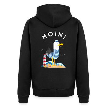 Moin Möwe Captain Northern Germany Low German - Unisex Premium Organic Zip Hoodie - black - Back - Nico (187cm)