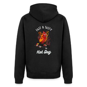Schnell & Lecker Hotdog Lustige Skater Wurst - Unisex Premium Bio Zip Hoodie - Schwarz - Hinten - Nico (187cm)
