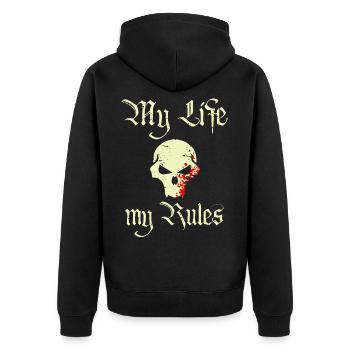 My Life My Rules - Unisex Premium Bio Zip Hoodie - Schwarz - Hinten - Nico (187cm)