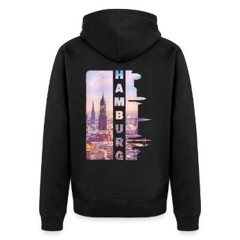 Hambourg Allemagne Ville Skyline Accueil Amour - Veste à capuche bio Premium Unisexe - noir - Dos - Nico (187cm)