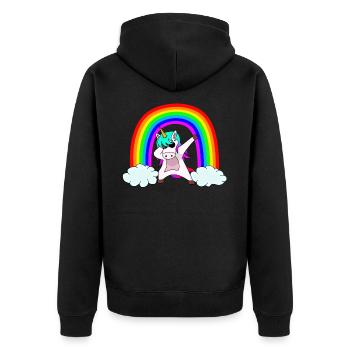 Cooles buntes dabbendes Einhorn mit Sonnenbrille - Unisex Premium Bio Zip Hoodie - Schwarz - Hinten - Nico (187cm)