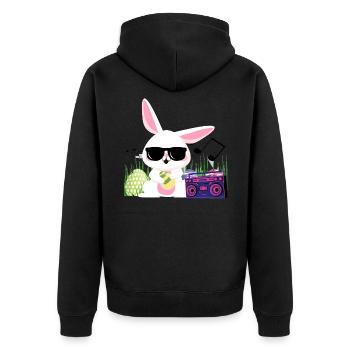 Lapin de Pâques cool, Pâques, Boîte à musique, Cadeau - Veste à capuche bio Premium Unisexe - noir - Dos - Nico (187cm)