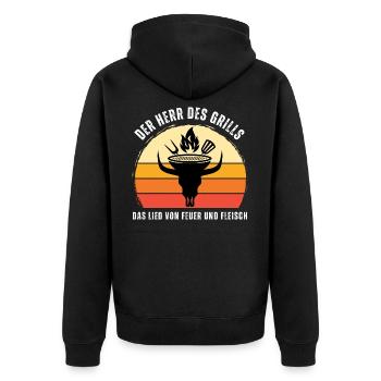 Der Herr des Grills. Grillen. BBQ. Fleisch. Sommer - Unisex Premium Bio Zip Hoodie - Schwarz - Hinten - Nico (187cm)
