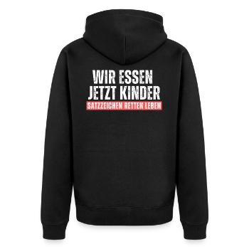 Wir essen Kinder. Satzzeichen retten leben! Spruch - Unisex Premium Bio Zip Hoodie - Schwarz - Hinten - Nico (187cm)