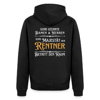 Ihre Majestät der Rentner Rente Spruch Pension - Unisex Premium Bio Zip Hoodie - Schwarz - Hinten - Nico (187cm)