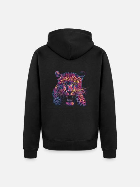 Farbiger Leopardenkopf - Unisex Premium Bio Zip Hoodie - Schwarz